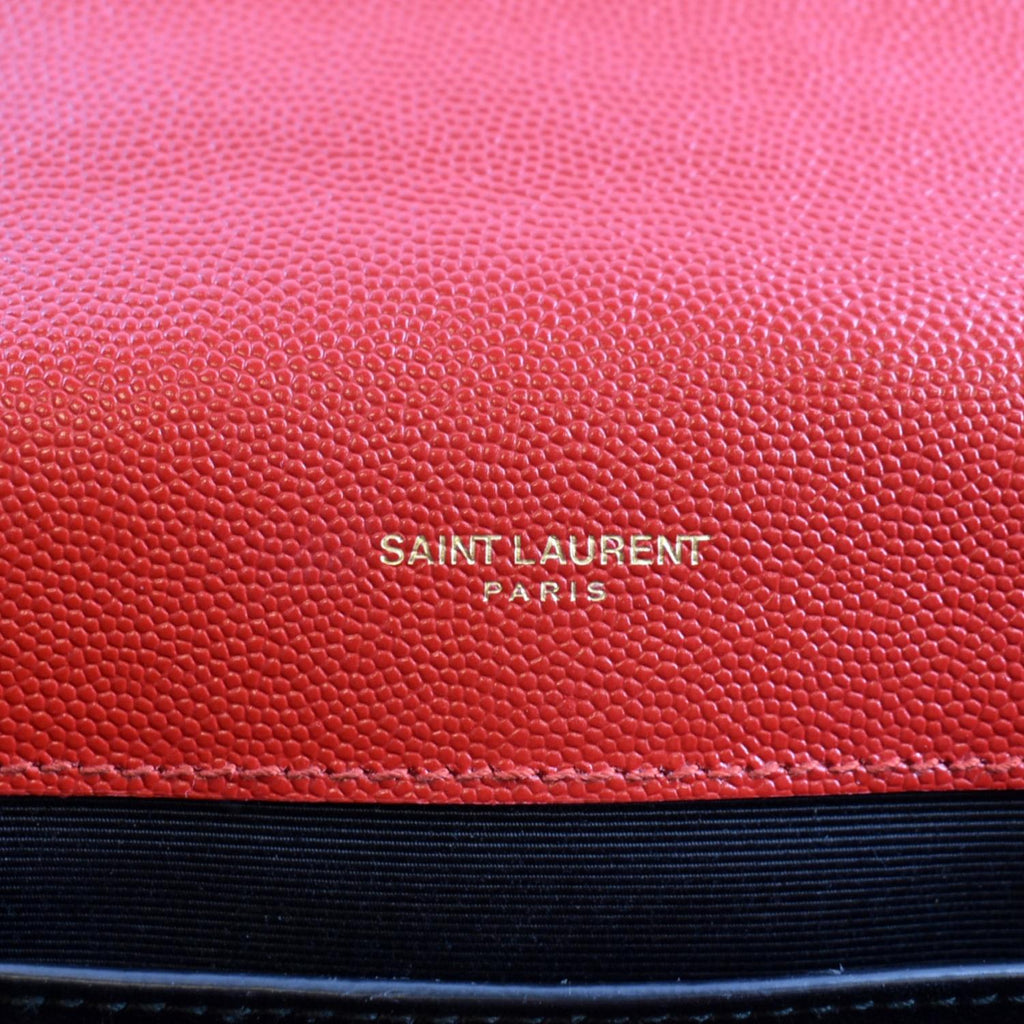 YVES SAINT LAURENT Envelope Flap Matelasse Leather Shoulder Bag Red