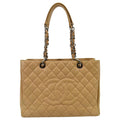 CHANEL Grand Shopping Caviar Leather GST Tote Bag Beige