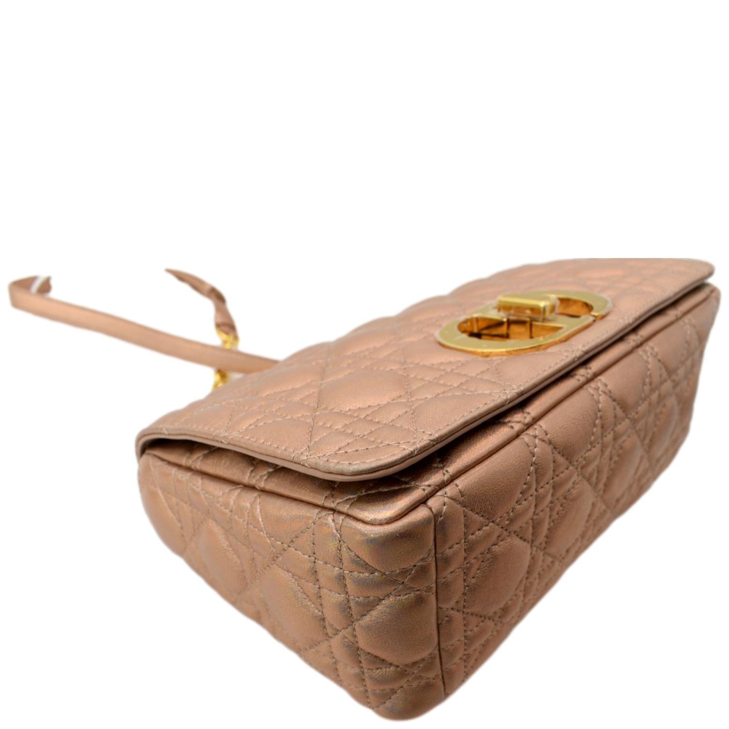 CHRISTIAN DIOR Medium Caro Iridescent Leather Shoulder Bag Metallic Pink