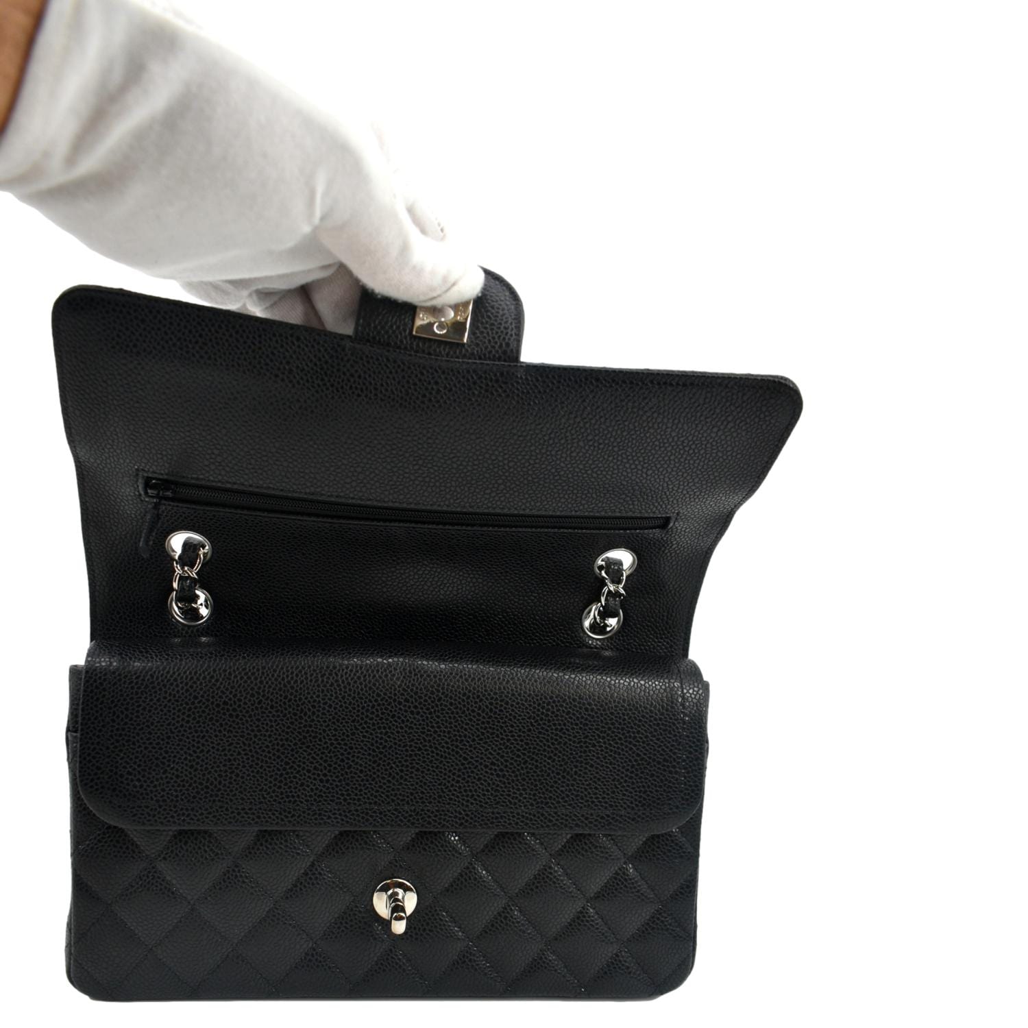 CHANEL Classic Double Flap Medium Leather Shoulder Bag Black