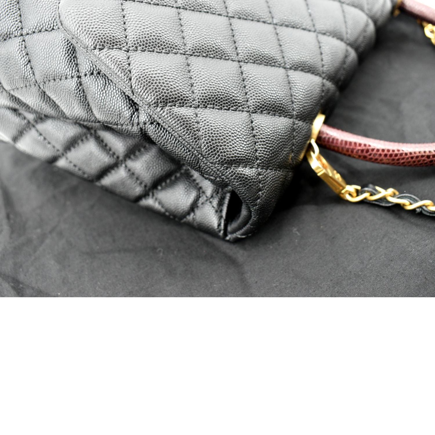 CHANEL Small Coco Quilted Caviar Lizard Handle Shoulder Bag Black  - Hot Deals