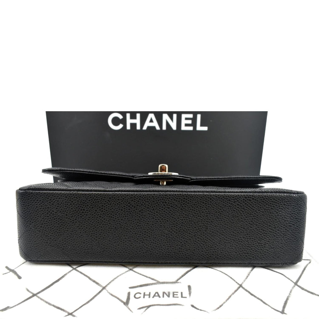 CHANEL Classic Double Flap Medium Leather Shoulder Bag Black