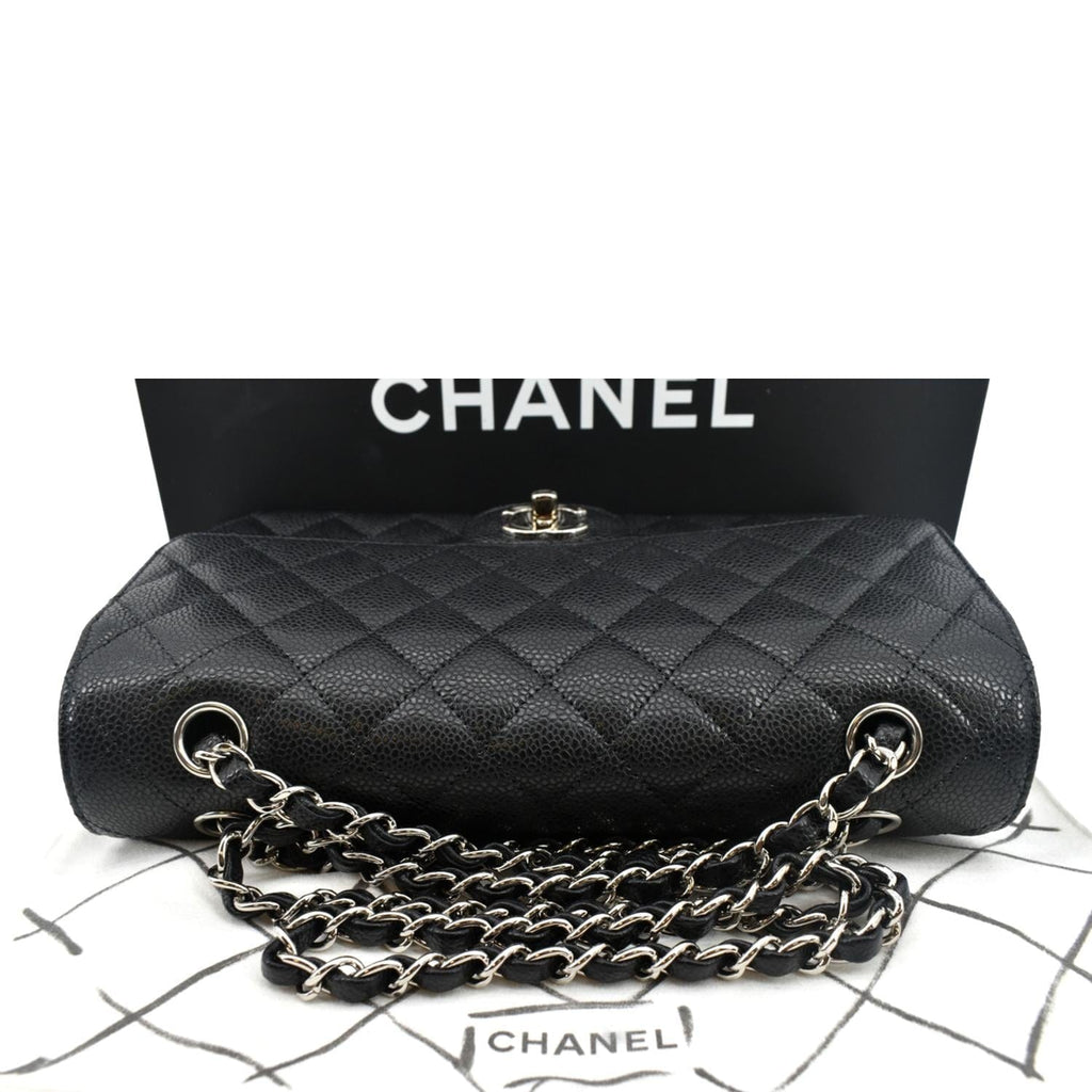 CHANEL Classic Double Flap Medium Leather Shoulder Bag Black