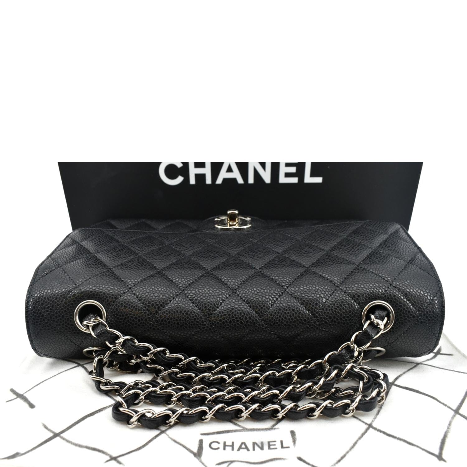 CHANEL Classic Double Flap Medium Leather Shoulder Bag Black