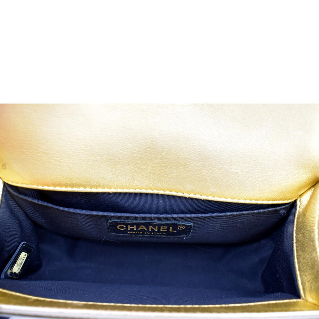CHANEL Small Boy CC Chain Leather Shoulder Bag Metallic Gold