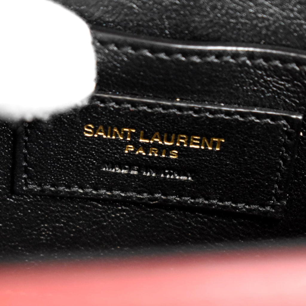 YVES SAINT LAURENT Cassandra Top Handle Embossed Leather Shoulder Bag Red