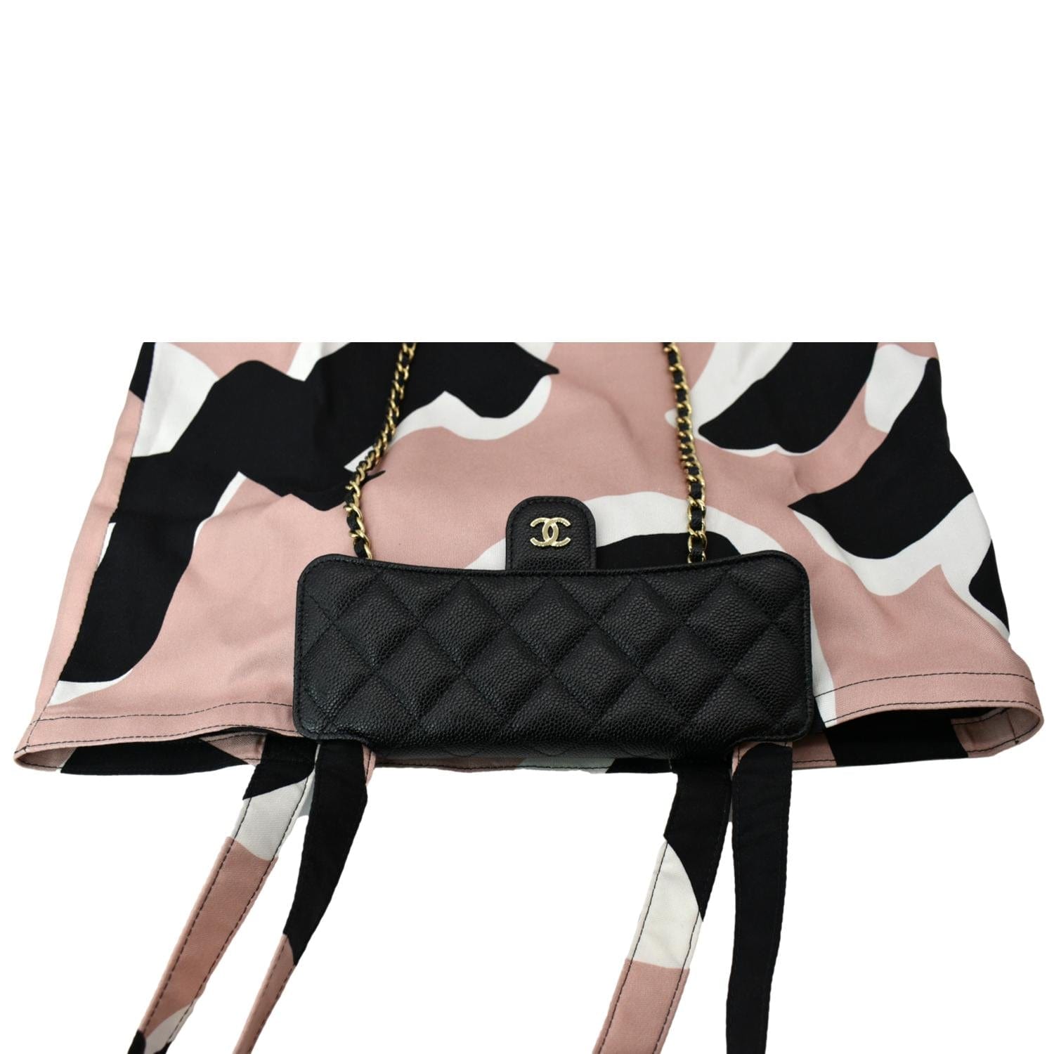 CHANEL Women 2Way Foldable Leather Satchel Crossbody Bag Black