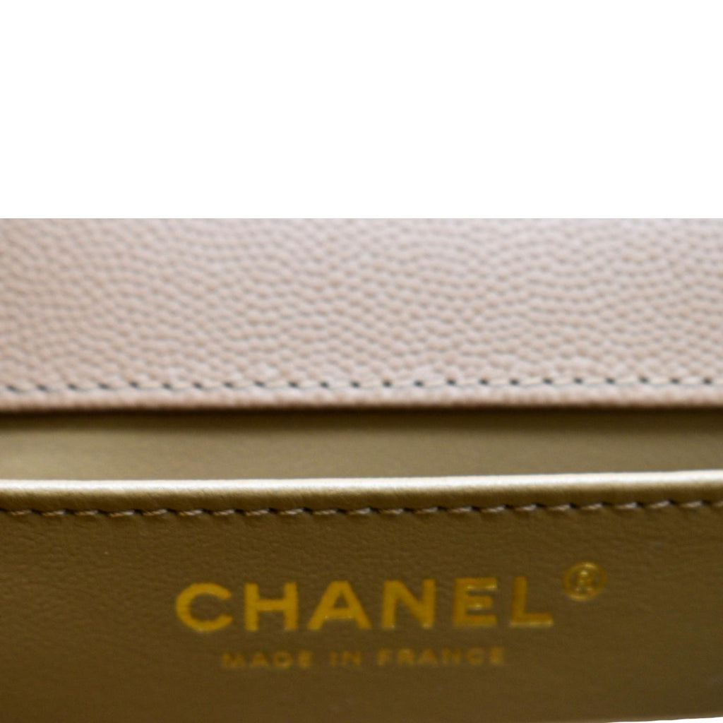 CHANEL Medium Boy Flap Chevron Caviar Leather Crossbody Bag Beige
