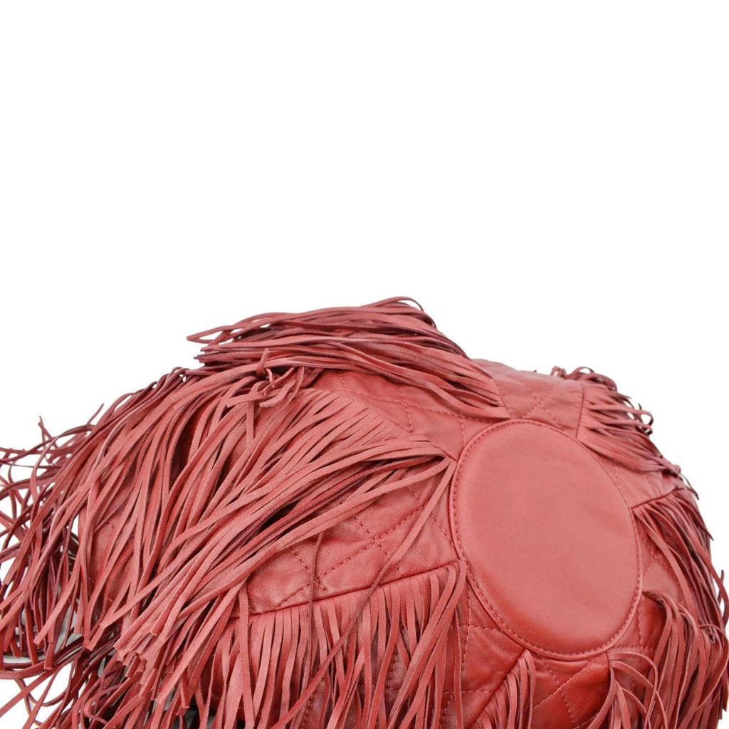 CHANEL Paris Dallas Drawstring Fringe Leather Shoulder Bag Red