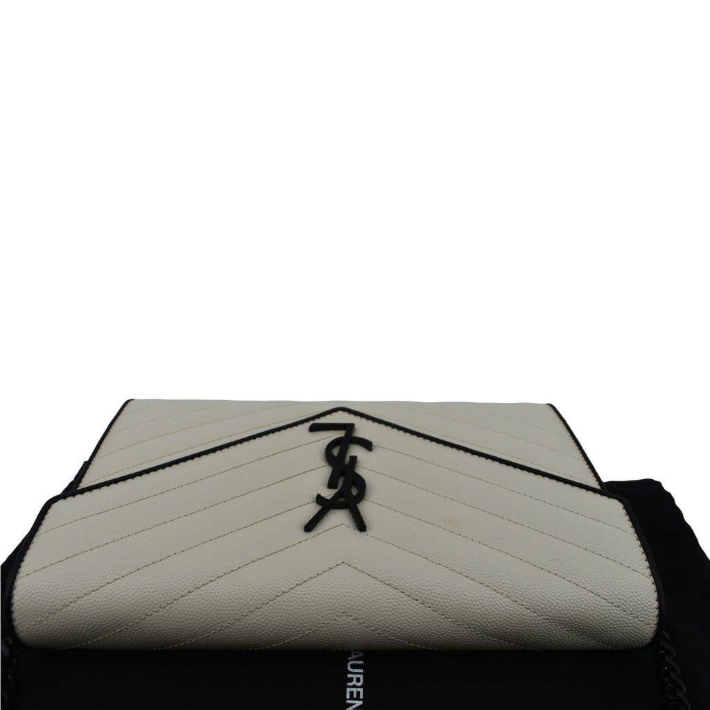 YVES SAINT LAURENT Contrast Trim Wallet on Chain Leather Shoulder Bag White