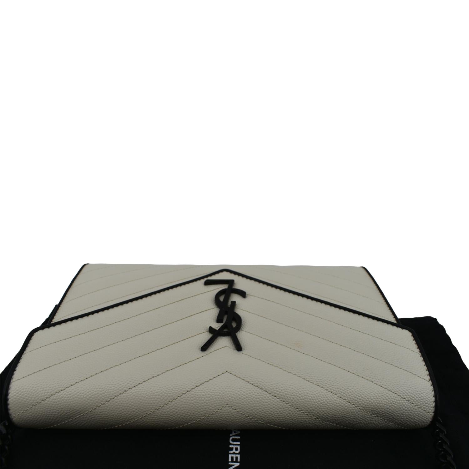 YVES SAINT LAURENT Contrast Trim Wallet on Chain Leather Shoulder Bag White