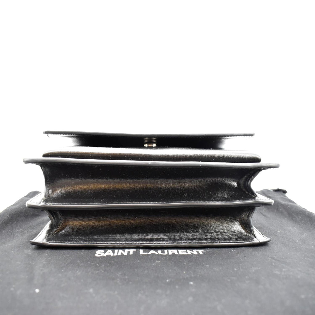 YVES SAINT LAURENT Sunset Calfskin Leather Chain Shoulder Bag Black