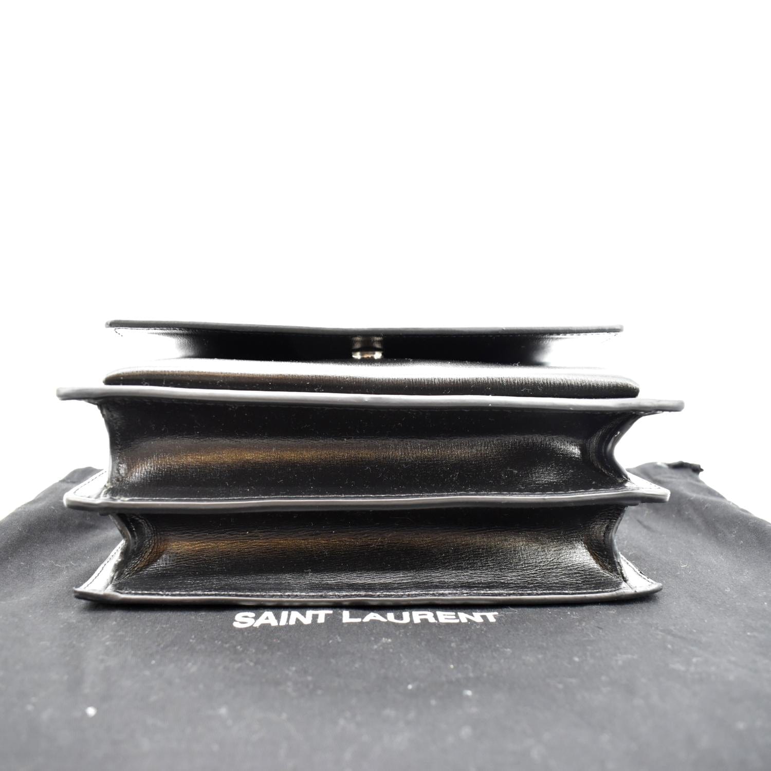 YVES SAINT LAURENT Sunset Calfskin Leather Chain Shoulder Bag Black