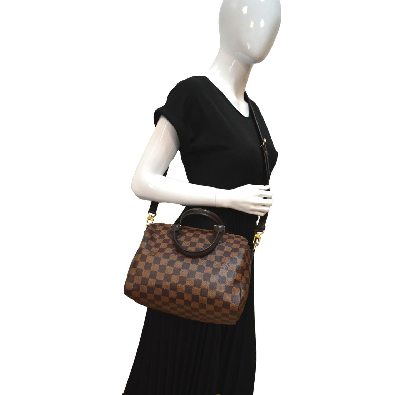 LOUIS VUITTON Speedy 25 Bandouliere Damier Ebene Shoulder Bag Brown