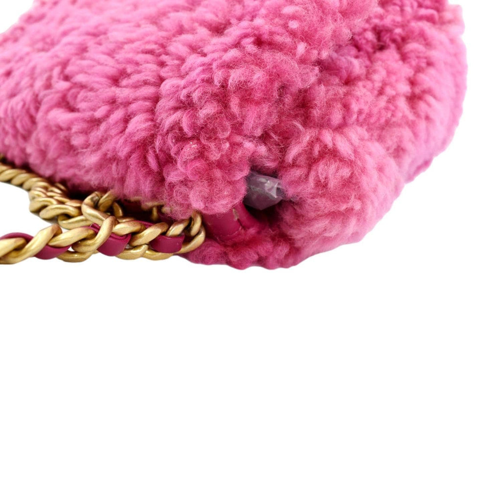 CHANEL 19 Flap Shearling Sheepskin Shoulder Bag Pink