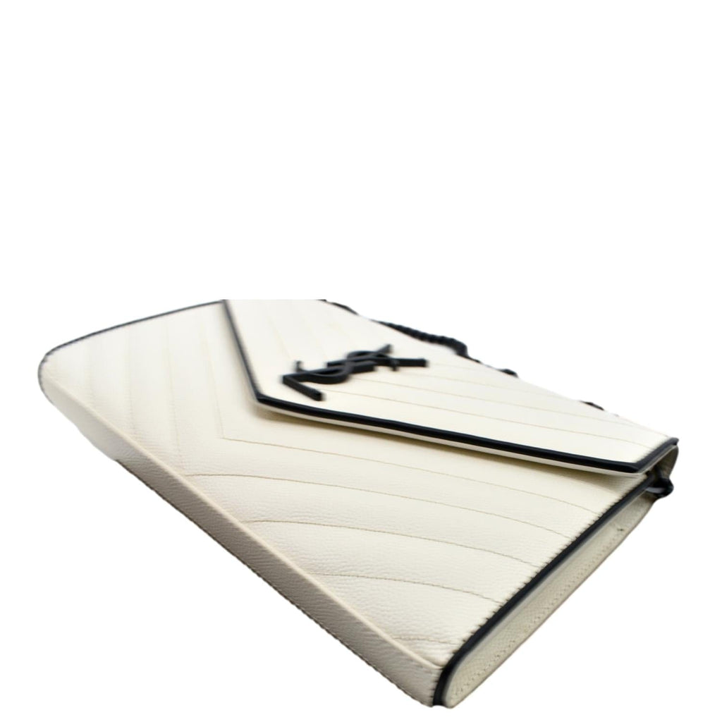 YVES SAINT LAURENT Contrast Trim Wallet on Chain Leather Shoulder Bag White