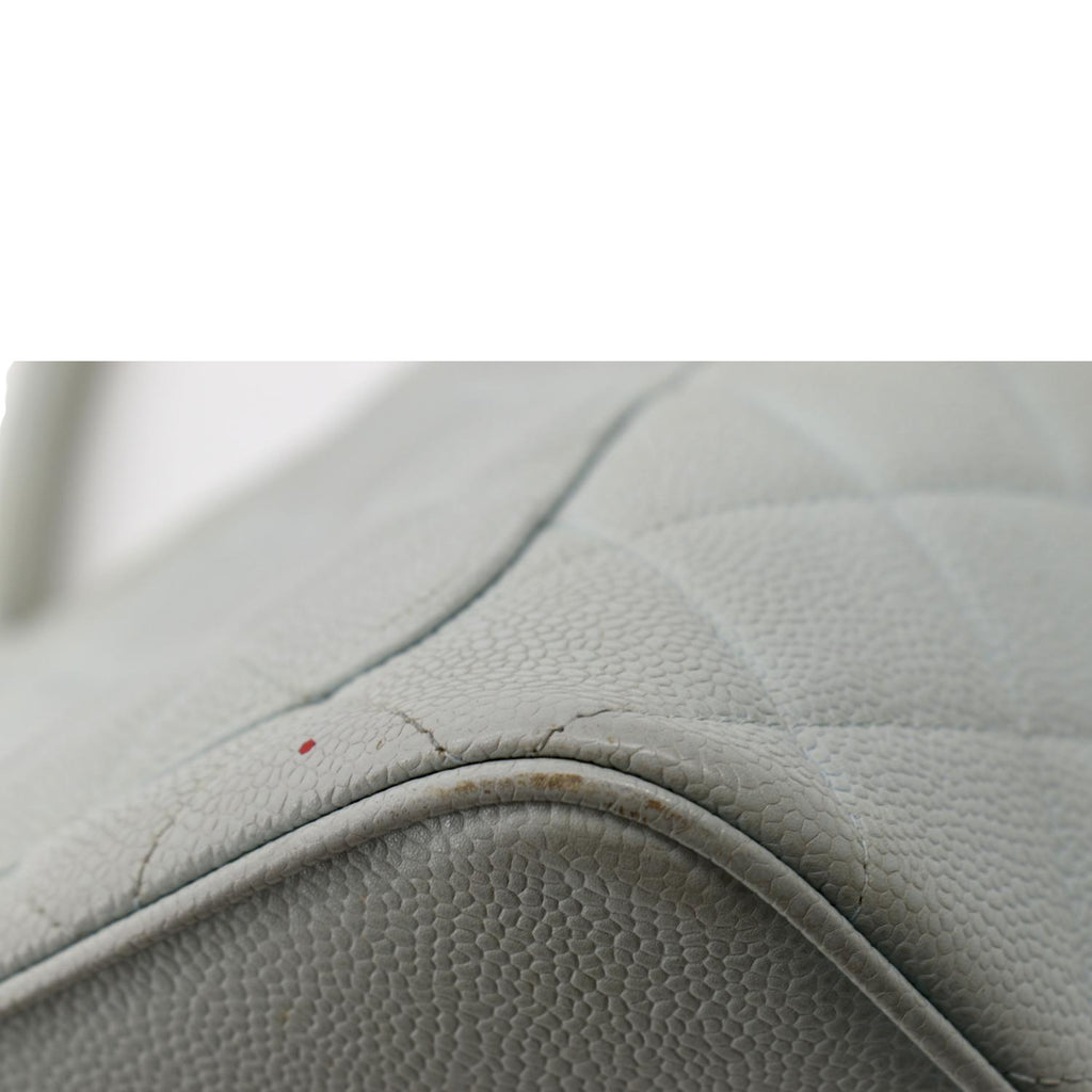 CHANEL Medallion Quilted Caviar Leather Tote Bag White