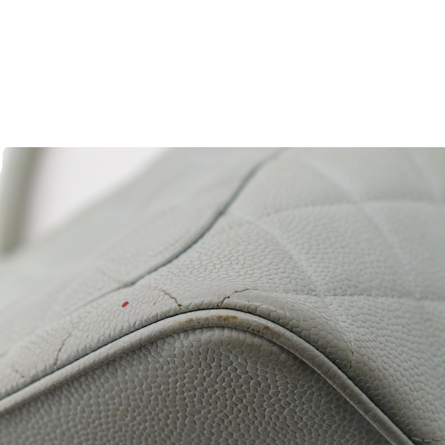 CHANEL Medallion Quilted Caviar Leather Tote Bag White