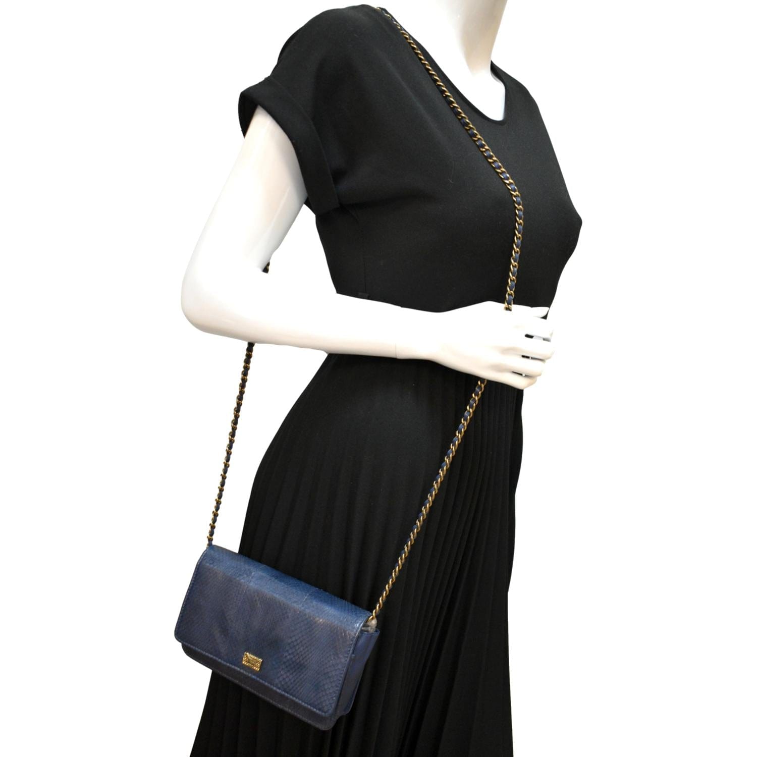 CHANEL Charm Wallet on Chain Python Leather Crossbody Bag Blue
