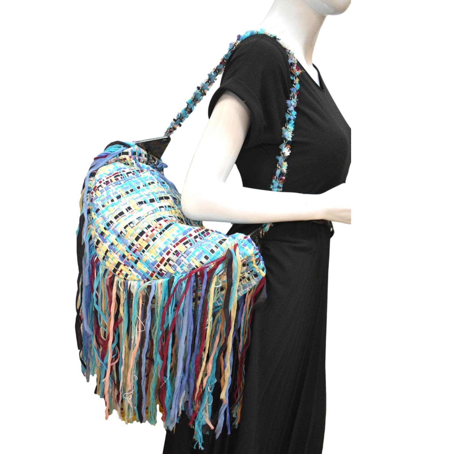 CHANEL Coco Cuba Hammock Tweed Woven Hobo Bag Turquoise