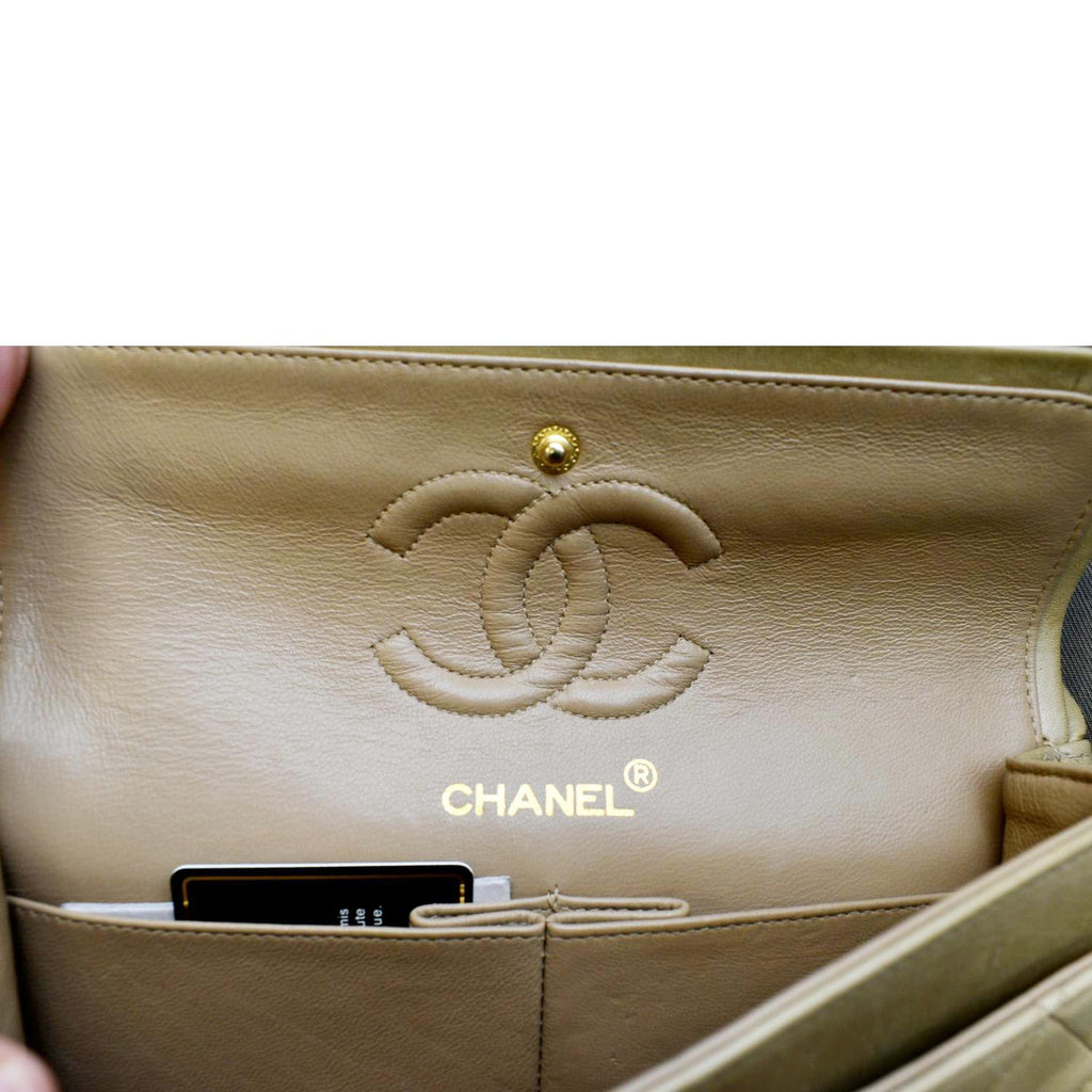 CHANEL Classic Double Flap Leather Shoulder Bag Beige