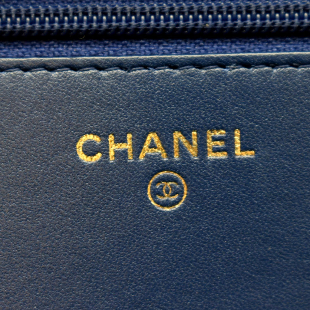 CHANEL Wallet On Chain Quilted Leather Crossbody Bag Blue