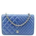 CHANEL Wallet On Chain Quilted Leather Crossbody Bag Blue