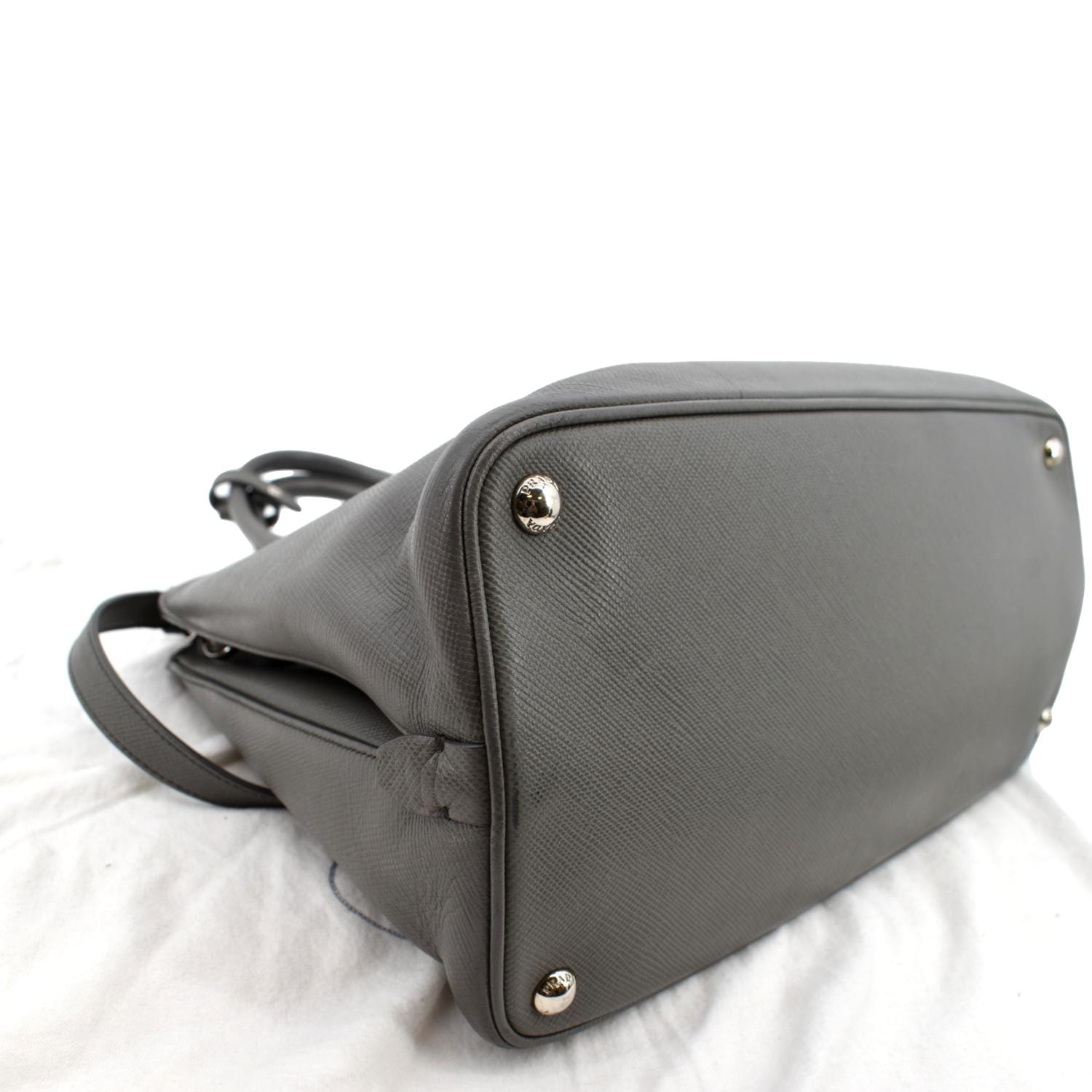 PRADA Cuir Open Promenade Saffiano LeatherTop Handle Tote Bag Grey