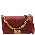 CHANEL Medium Boy Flap Calf Leather Shoulder Bag Red