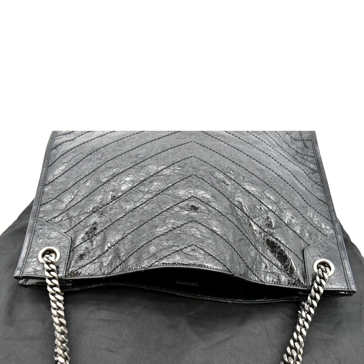 YVES SAINT LAURENT Niki Large Crinkle Leather Shopper Tote Bag Black