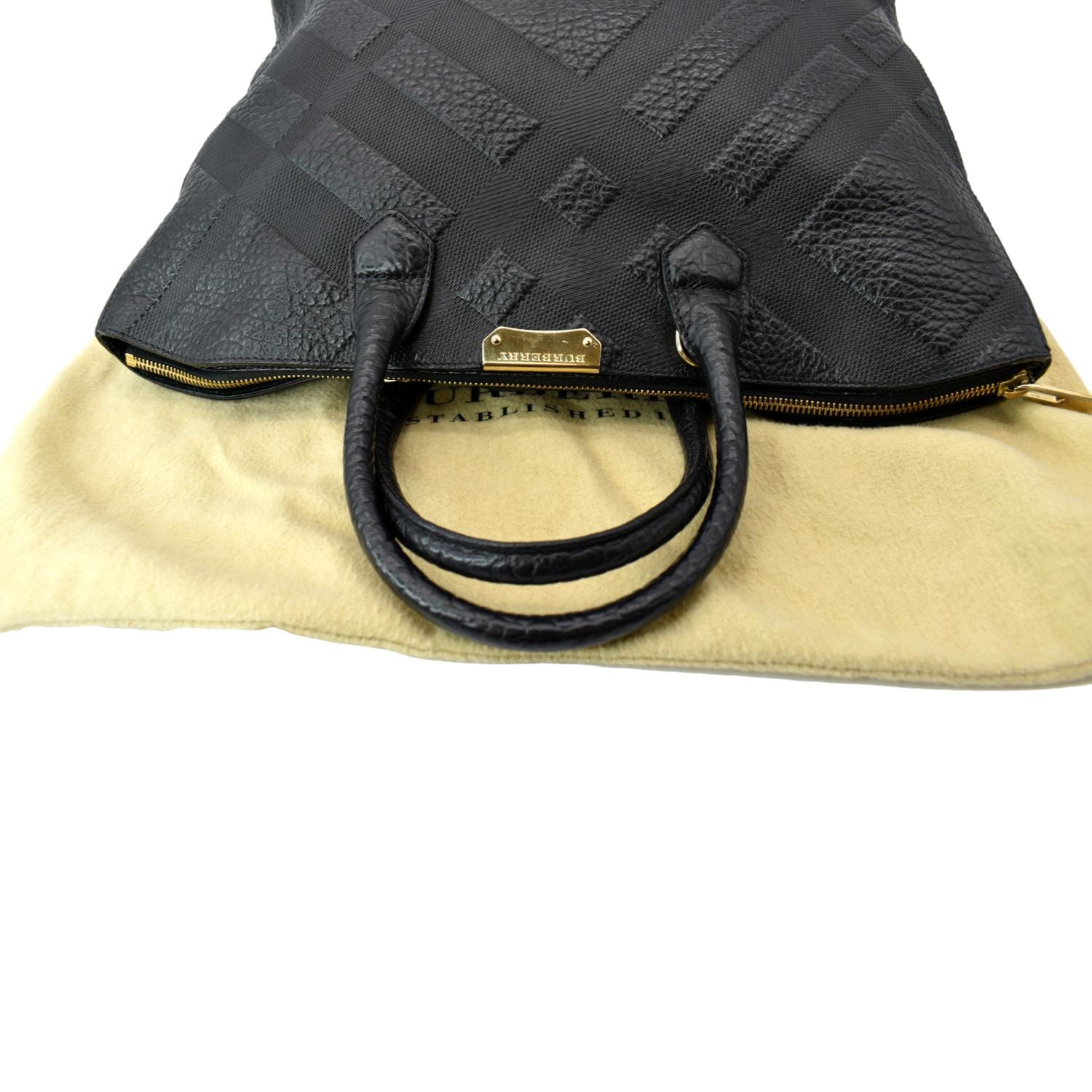 BURBERRY Dewsbury Medium Grain Check Embossed Tote Bag Black