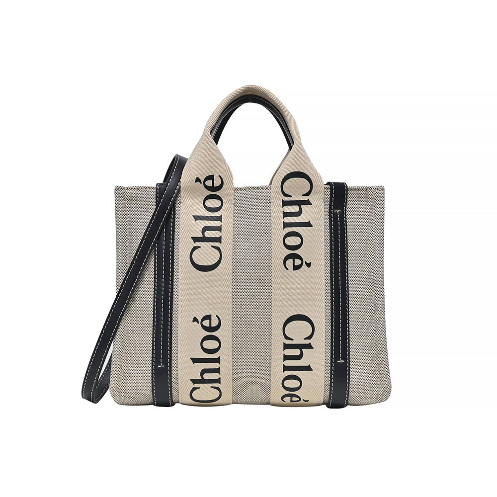 Black/Beige Canvas Small Woody Tote - 2 (Rented Out)
