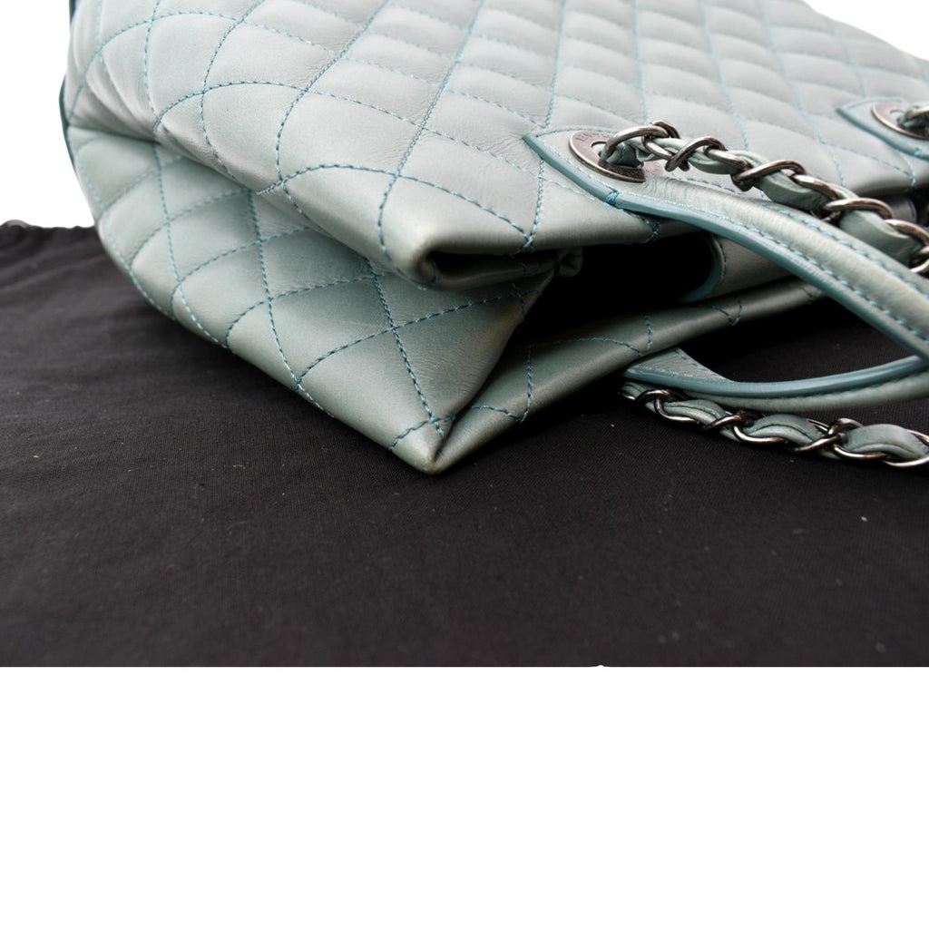 CHANEL Quilted Leather Easy Shopping Tote Bag Light Green