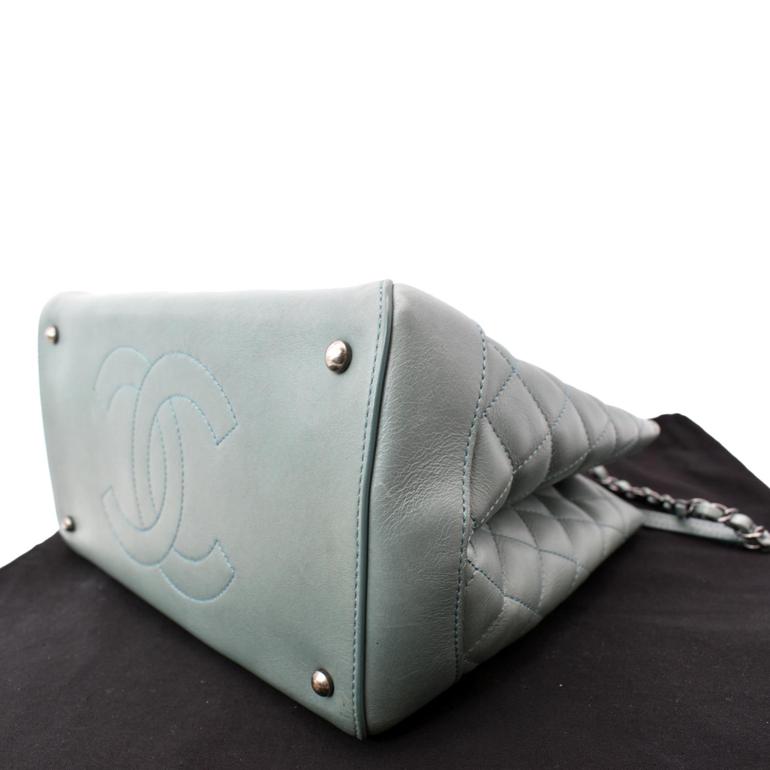CHANEL Quilted Leather Easy Shopping Tote Bag Light Green