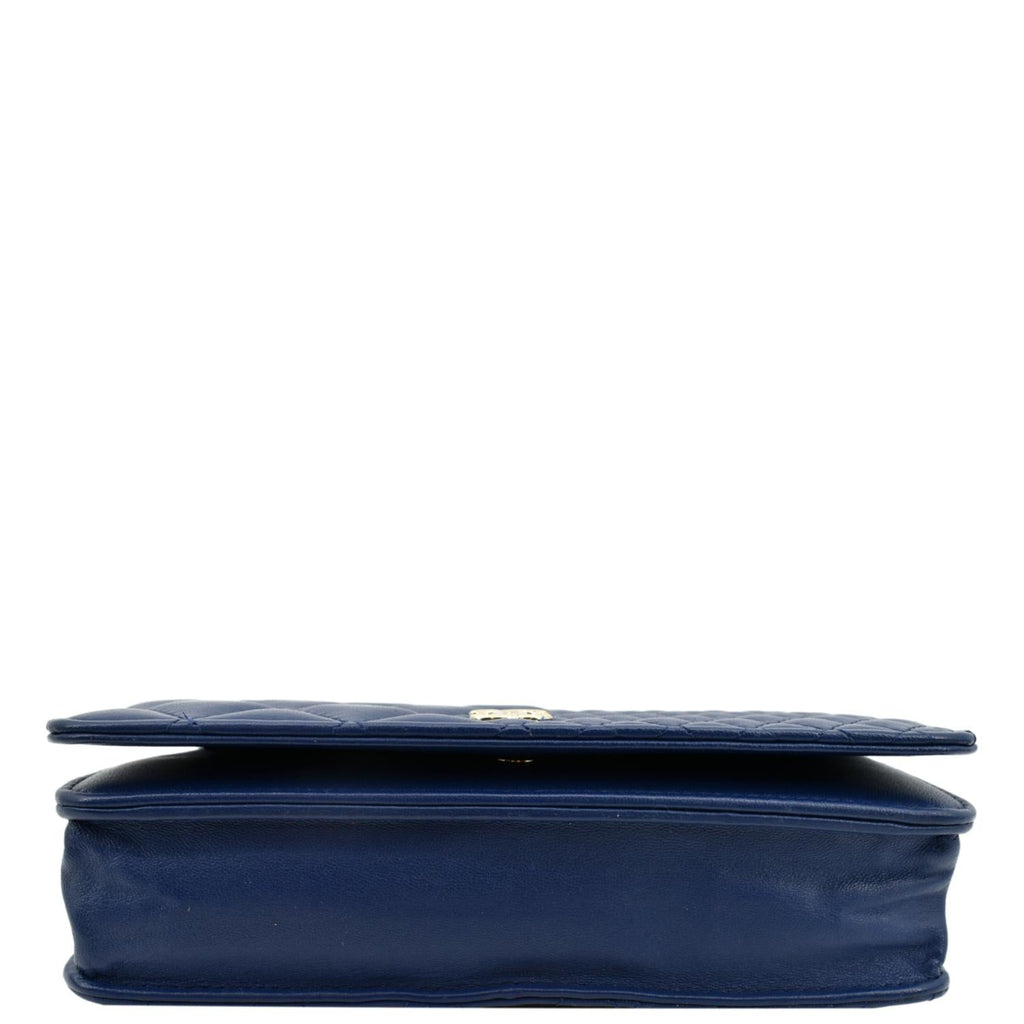 CHANEL Wallet On Chain Quilted Leather Crossbody Bag Blue