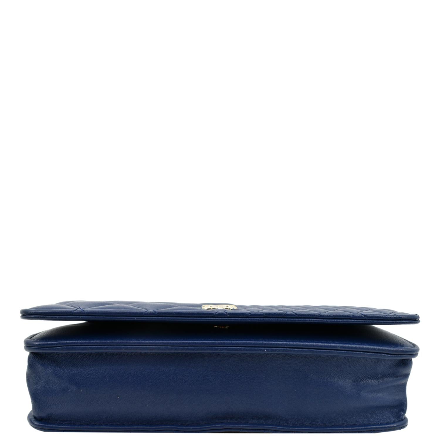 CHANEL Wallet On Chain Quilted Leather Crossbody Bag Blue