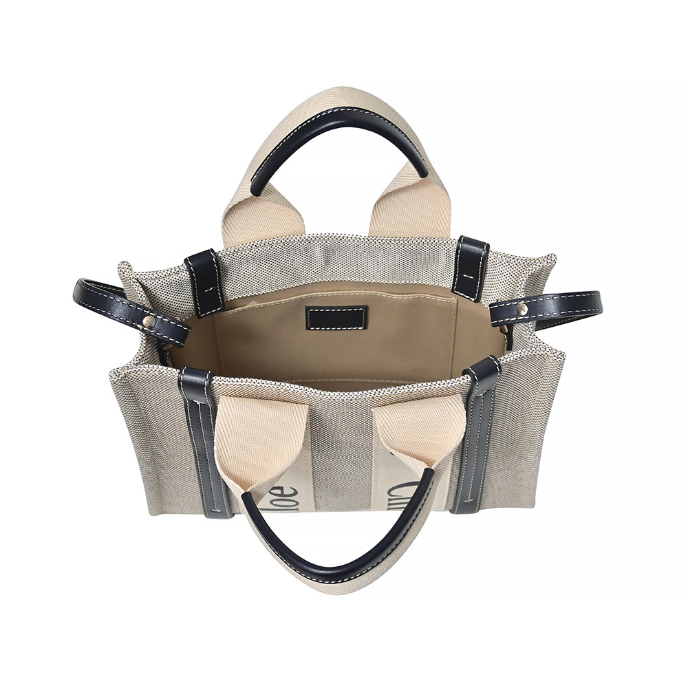 Black/Beige Canvas Small Woody Tote - 3 (Rented Out)