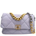 CHANEL 19 Large Flap Quilted Lambskin Leather Shoulder Bag Violet
