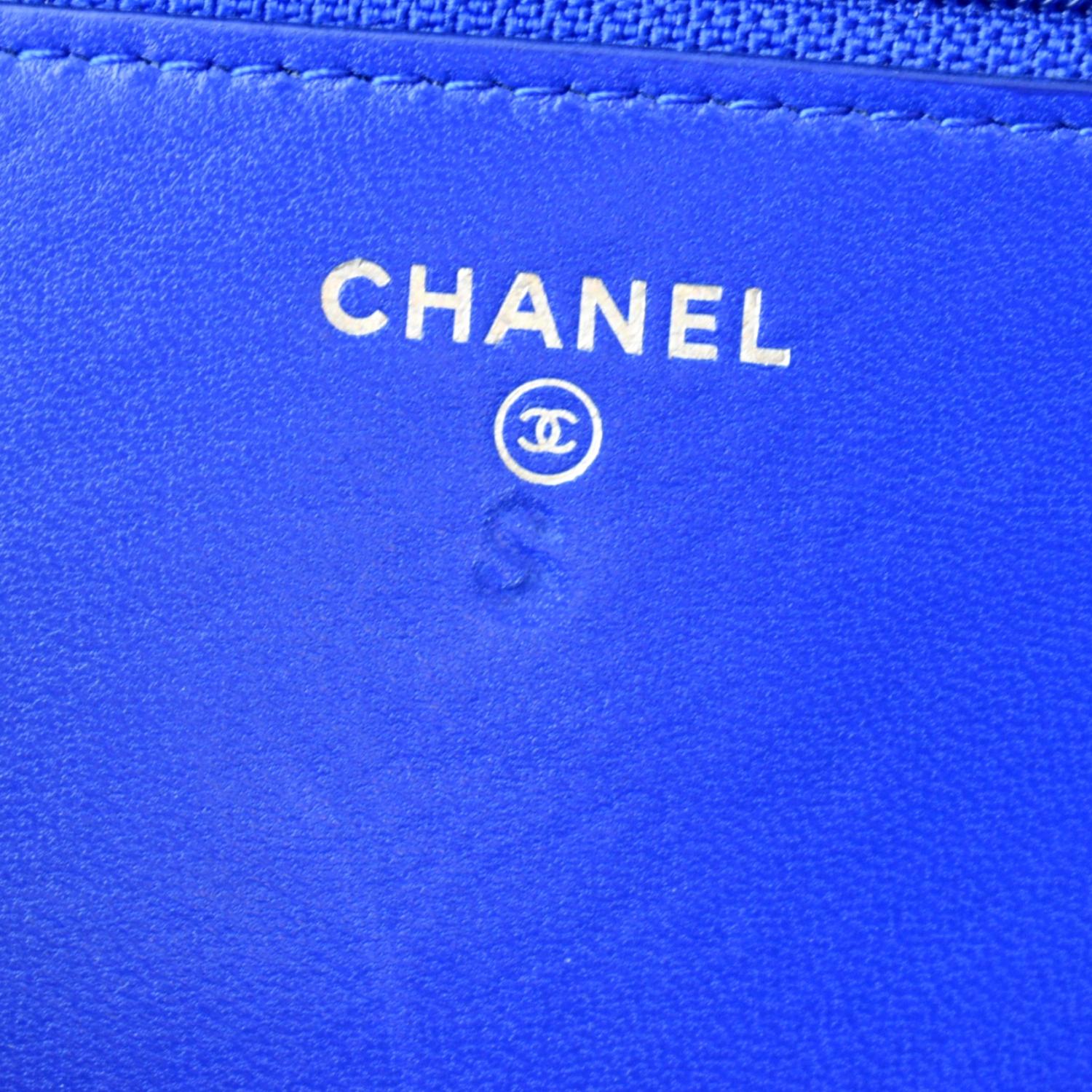 CHANEL Wallet On Chain Quilted Leather Crossbody Bag Blue