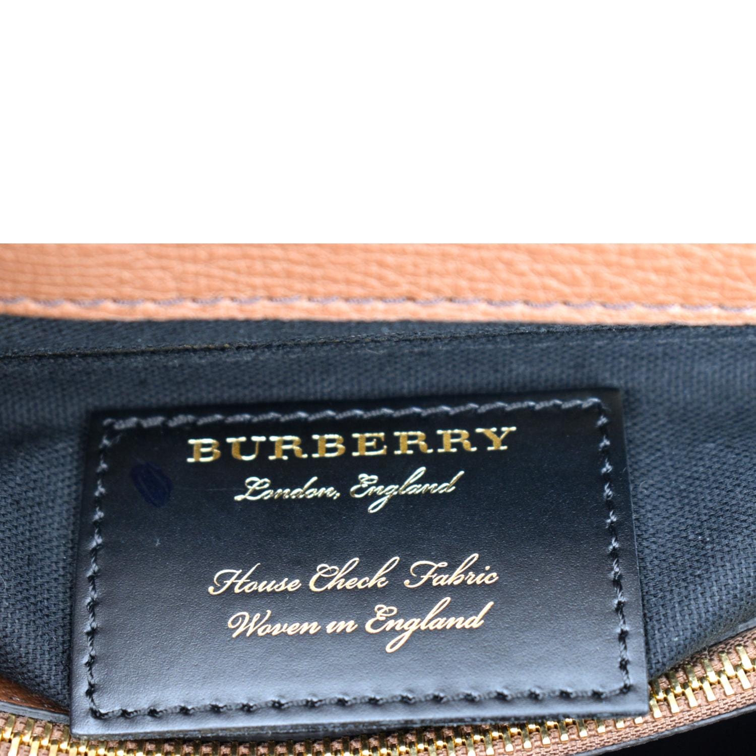 BURBERRY Derby House Check Leather Tote Shoulder Bag Dusty Pink