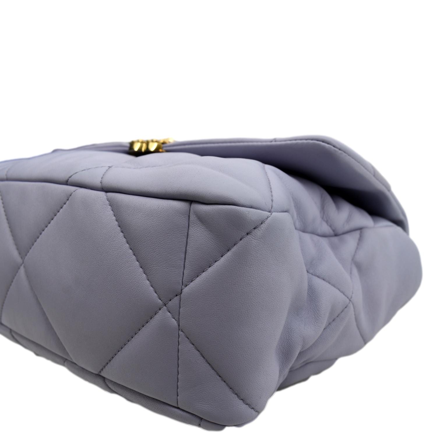 CHANEL 19 Large Flap Quilted Lambskin Leather Shoulder Bag Violet