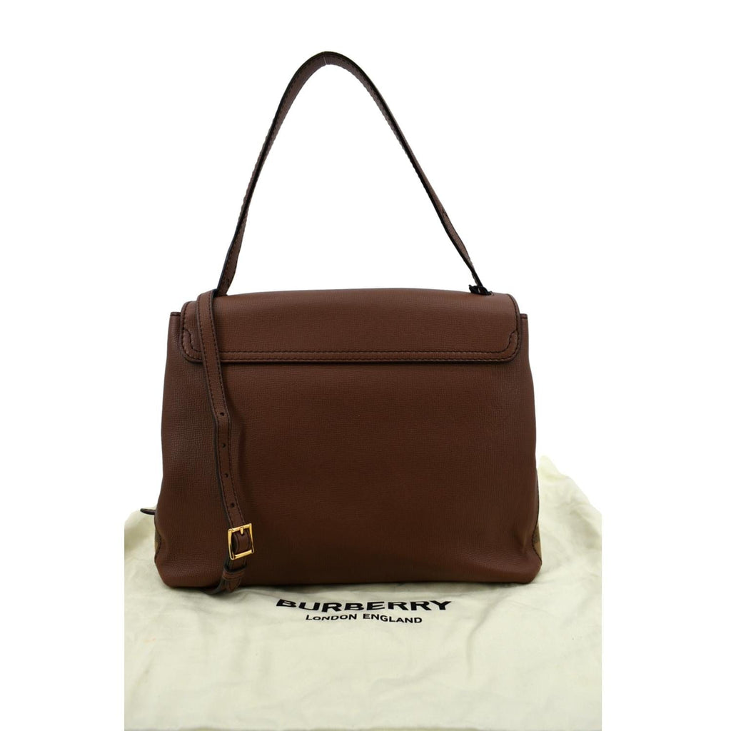 BURBERRY Derby House Check Leather Tote Shoulder Bag Dusty Pink
