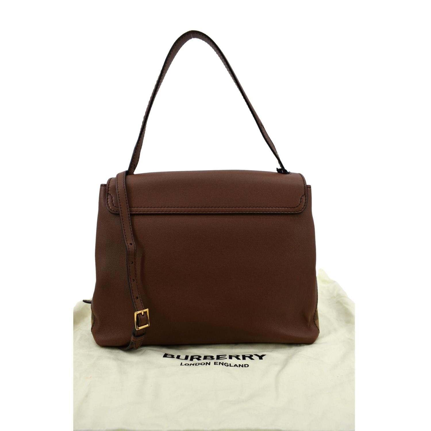BURBERRY Derby House Check Leather Tote Shoulder Bag Dusty Pink