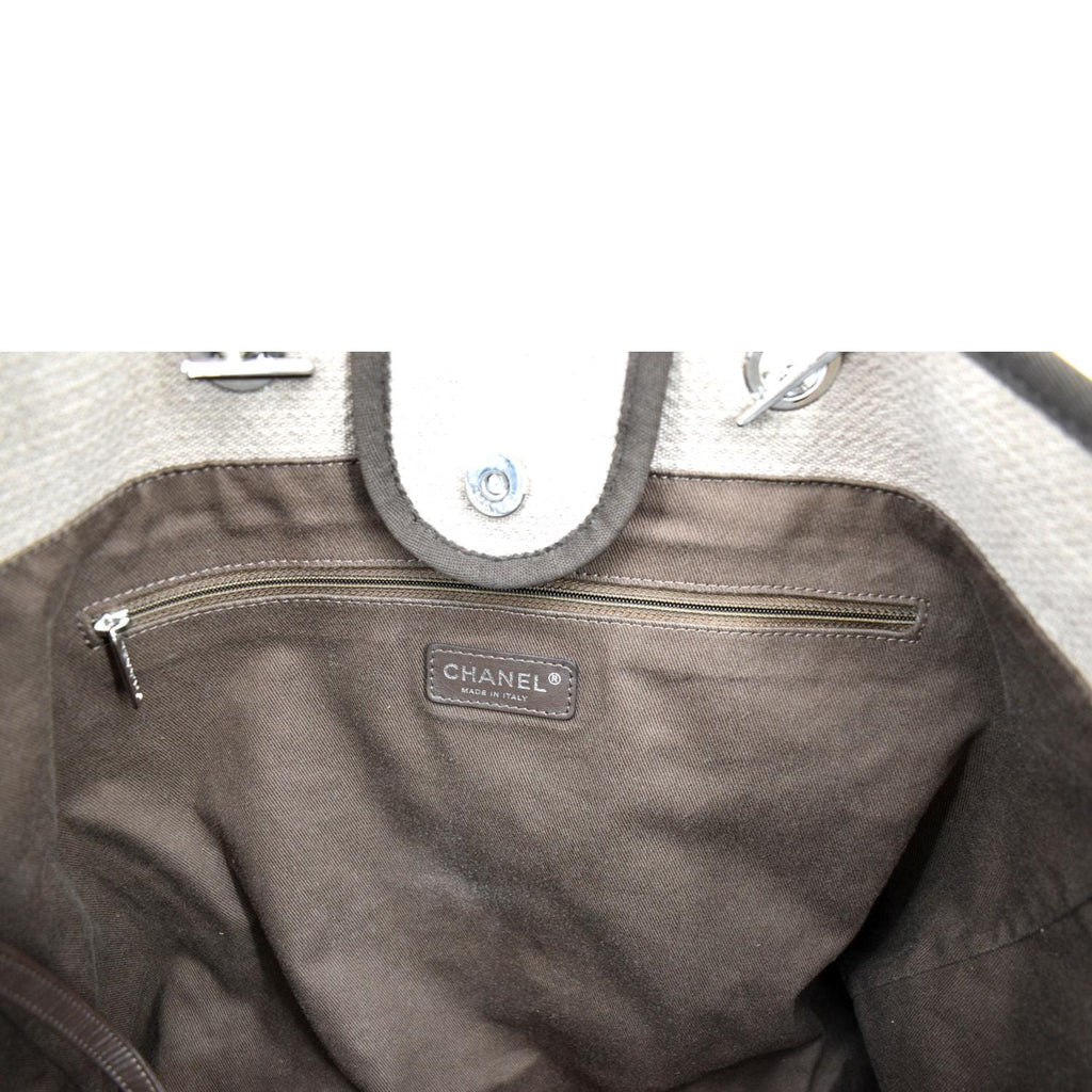 CHANEL Extra Large Deauville Canvas Tote Shoulder Bag Beige