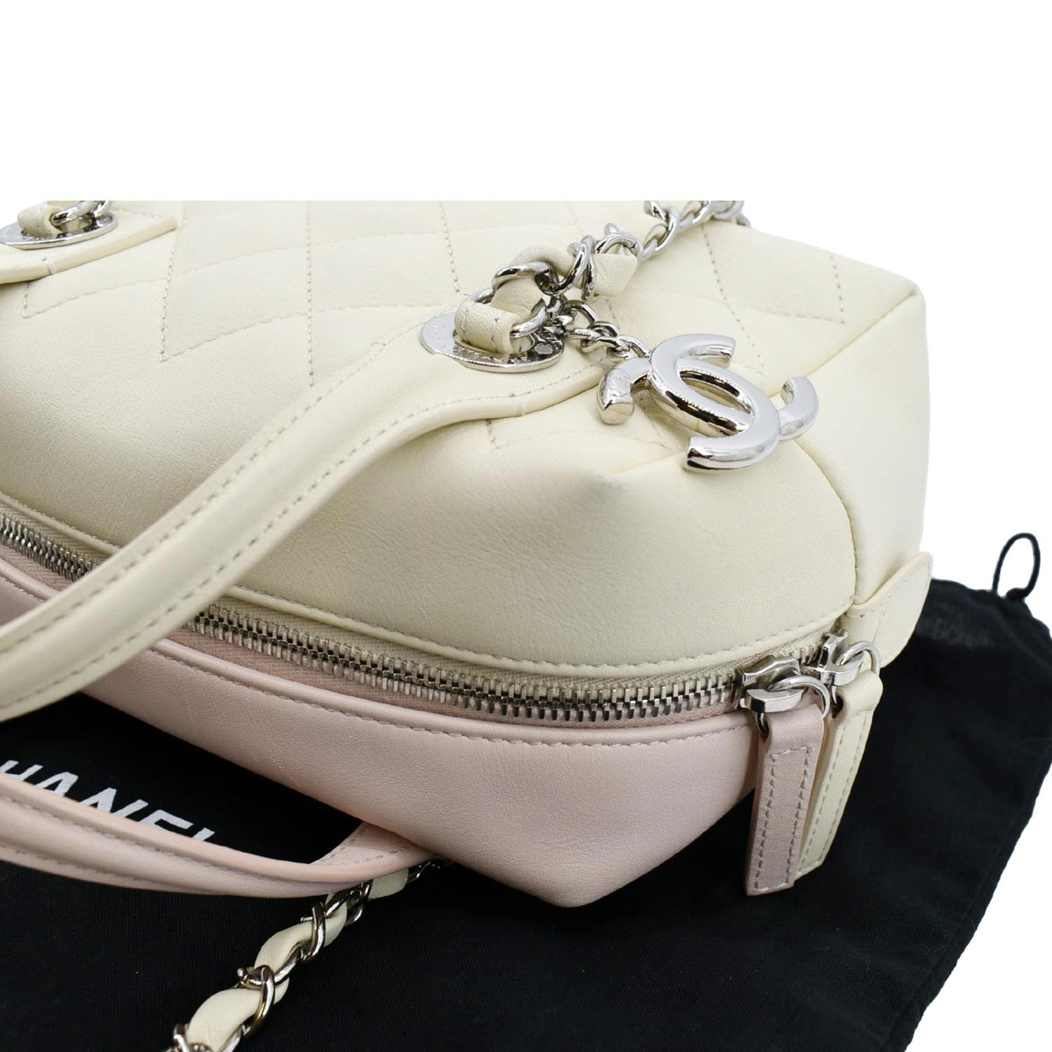 CHANEL Feather Weight Quilted Calfskin Bowling Bag Ivory