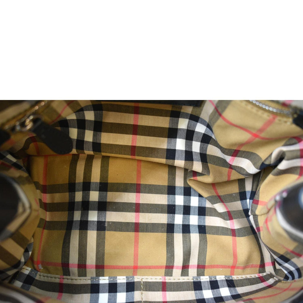 BURBERRY Banner Derby Medium Leather Tote Shoulder Bag Black