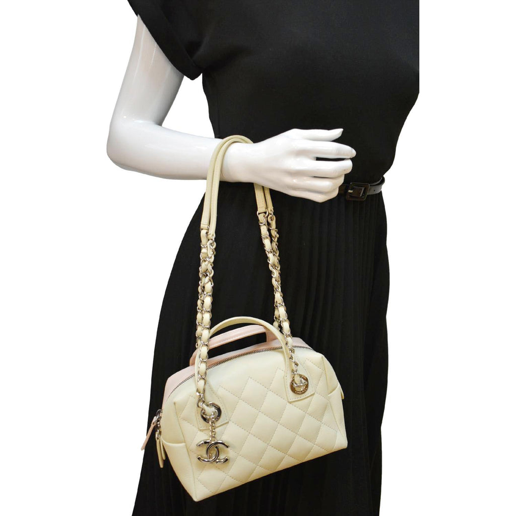 CHANEL Feather Weight Quilted Calfskin Bowling Bag Ivory