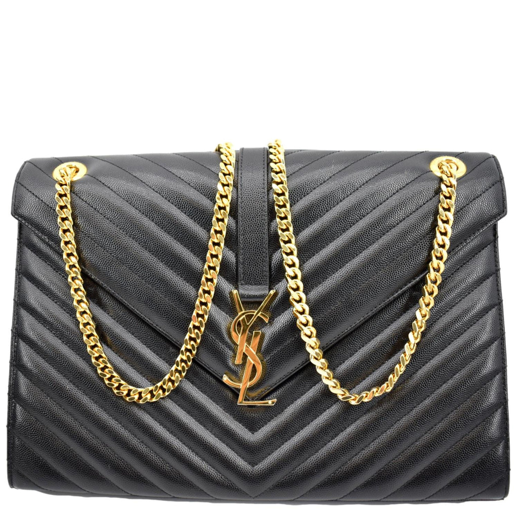 YVES SAINT LAURENT Large Envelope Mix Matelasse Grain De Poudre Chain Shoulder Bag Black