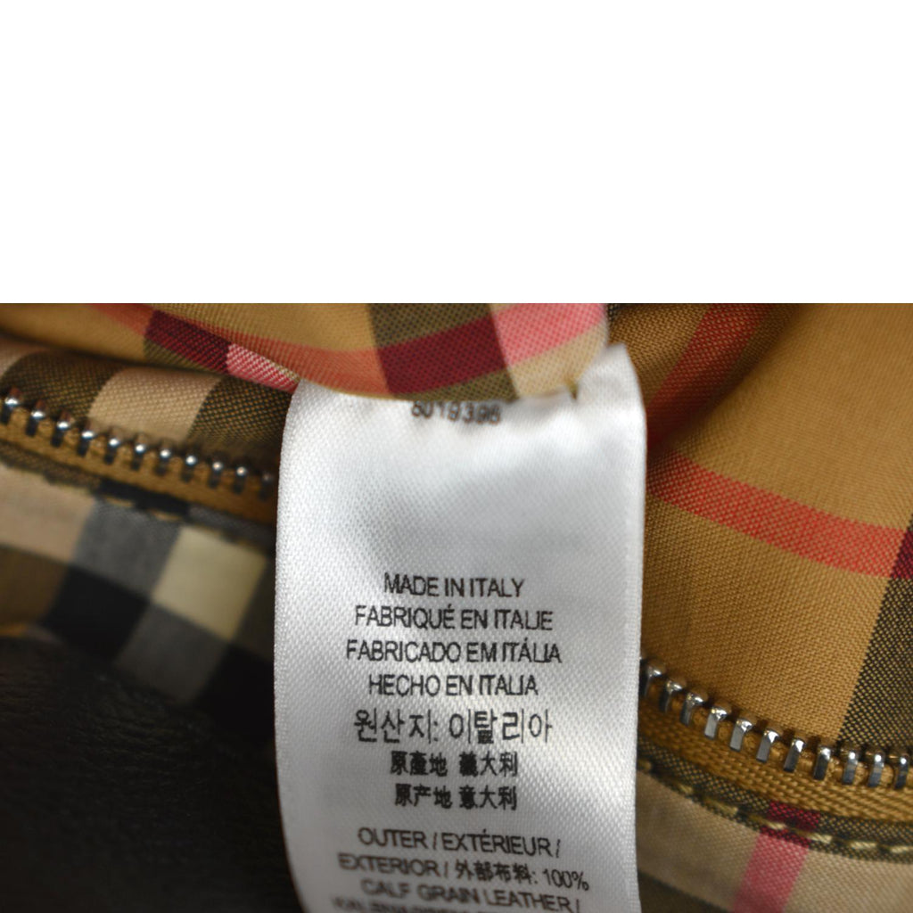 BURBERRY Banner Derby Medium Leather Tote Shoulder Bag Black