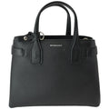 BURBERRY Banner Derby Medium Leather Tote Shoulder Bag Black